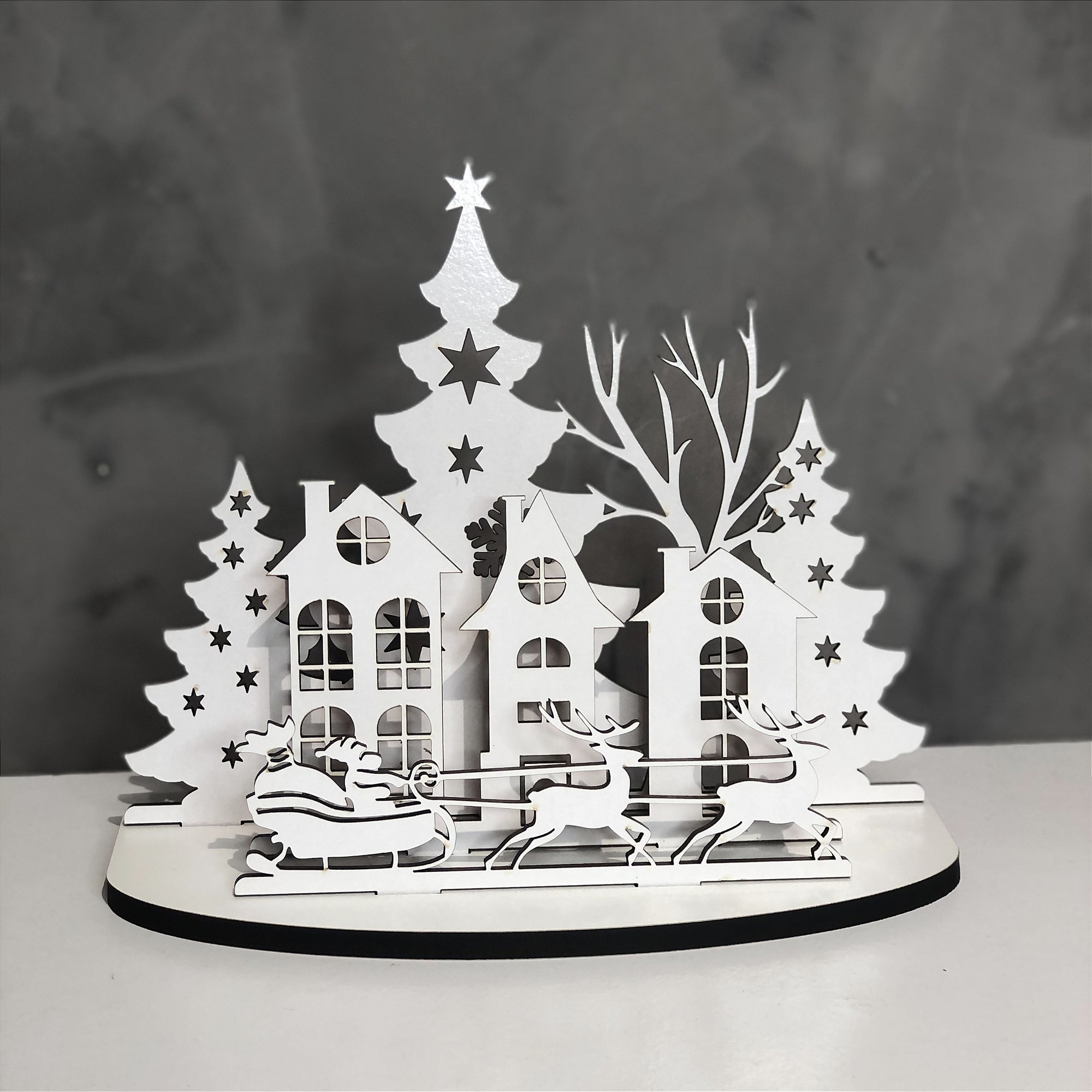 Enfeite Natalino Vilarejo em MDF Laminado (20x16cm) Casa Natalina
