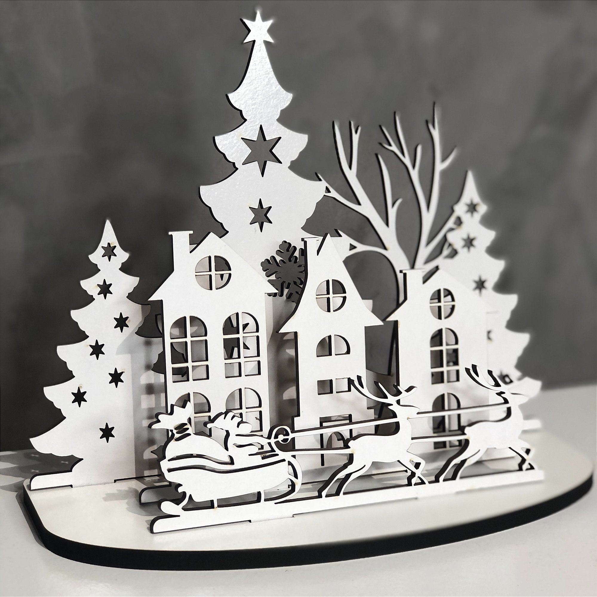 Enfeite Natalino Vilarejo em MDF Laminado (20x16cm) Casa Natalina