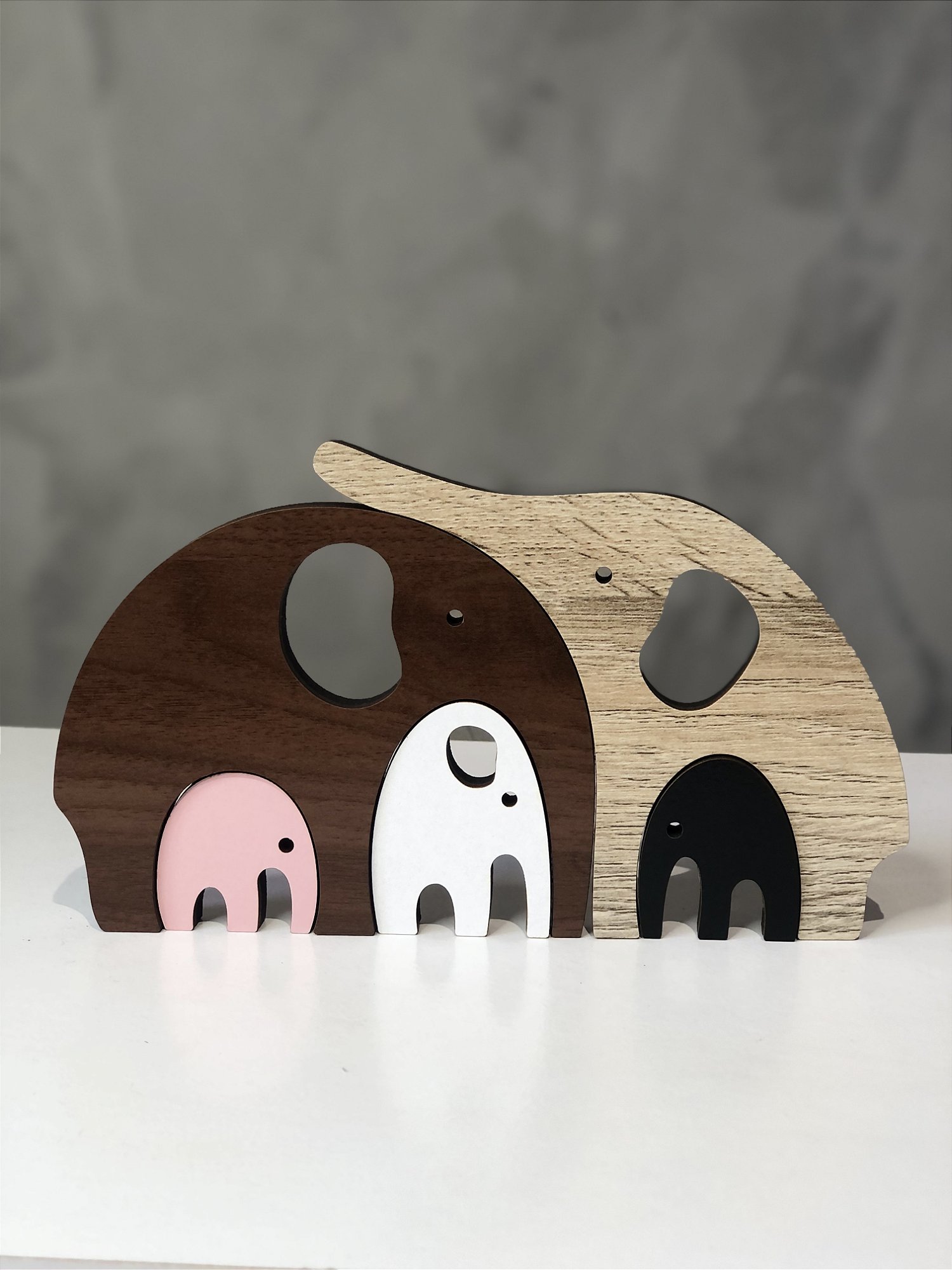 Enfeite de Elefantes em MDF Laminado para Sala e Casa
