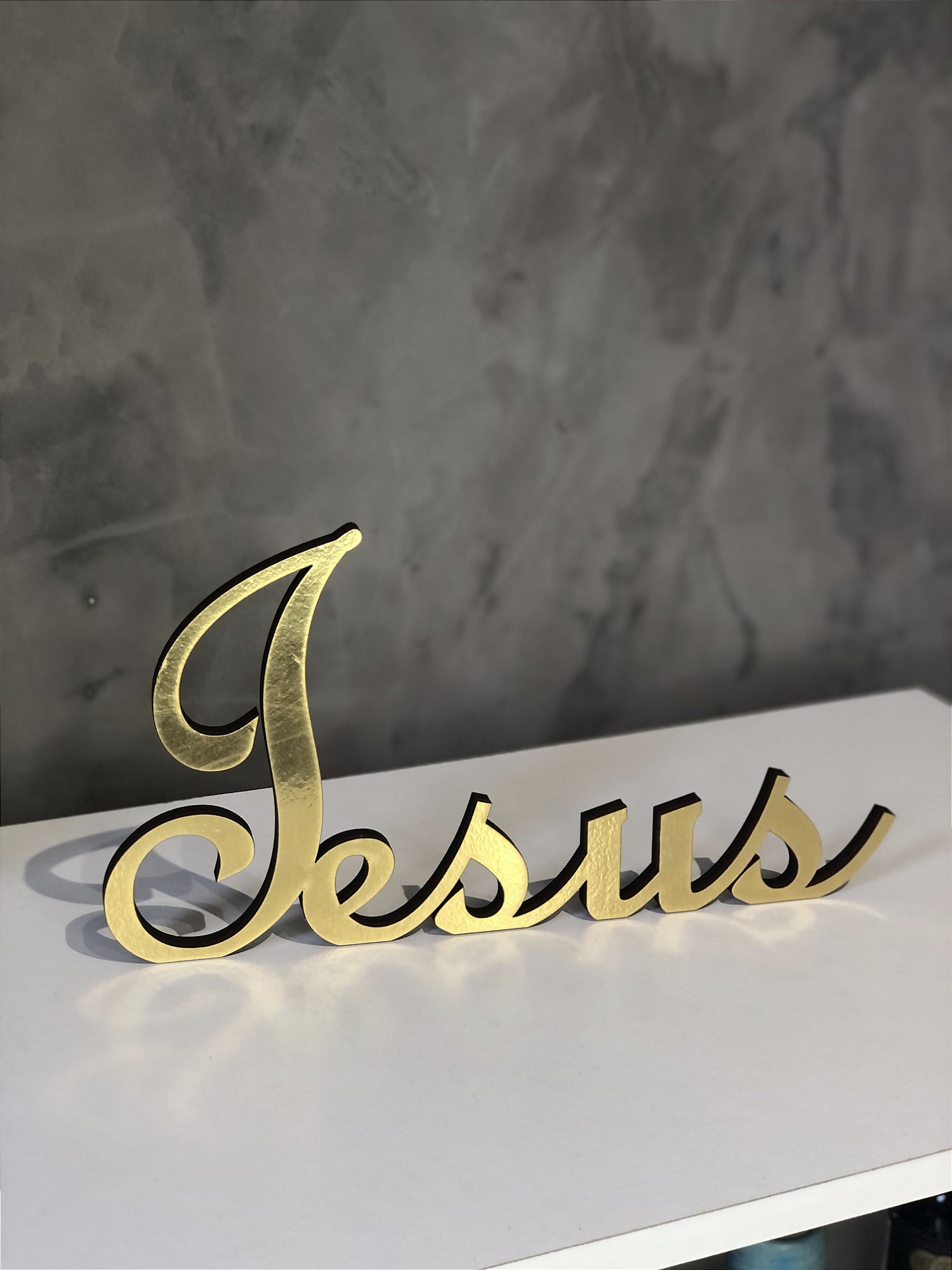 Palavra Jesus em MDF Espelhado 9mm (30x15cm) Decoração Cristã