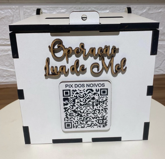 Caixa Cofre para Casamento em MDF com PIX para Gravata, Sapatinho e Lua de Mel