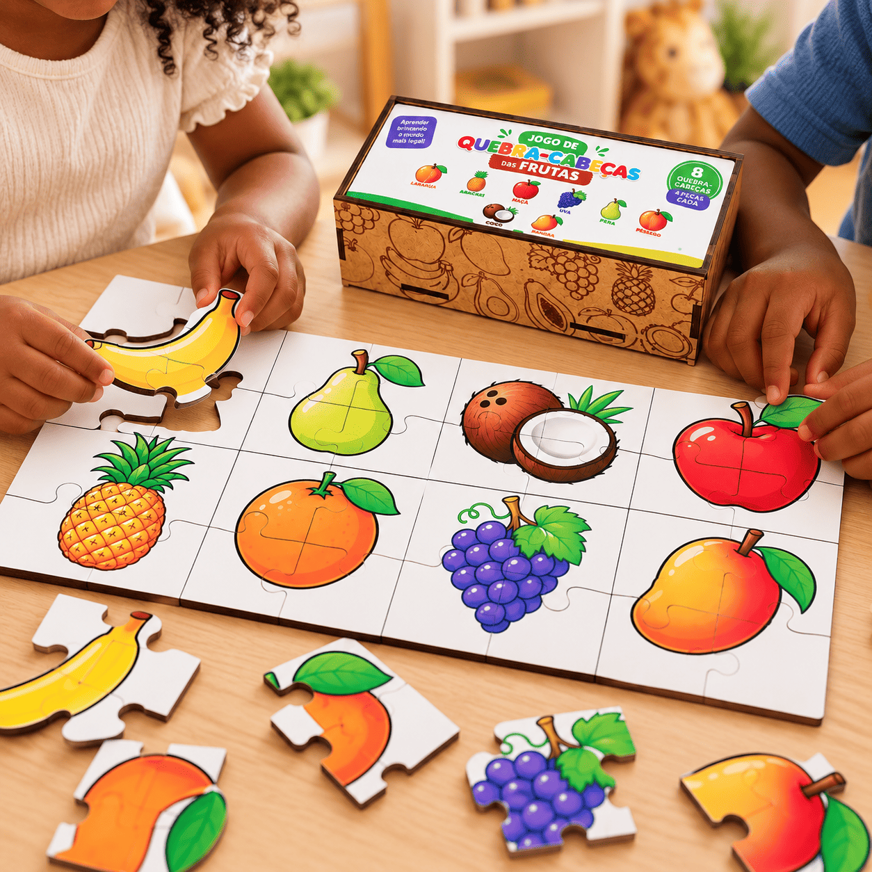 Quebra-Cabeças das Frutas Brinquedo Educativo com 8 Jogos e 32 Peças