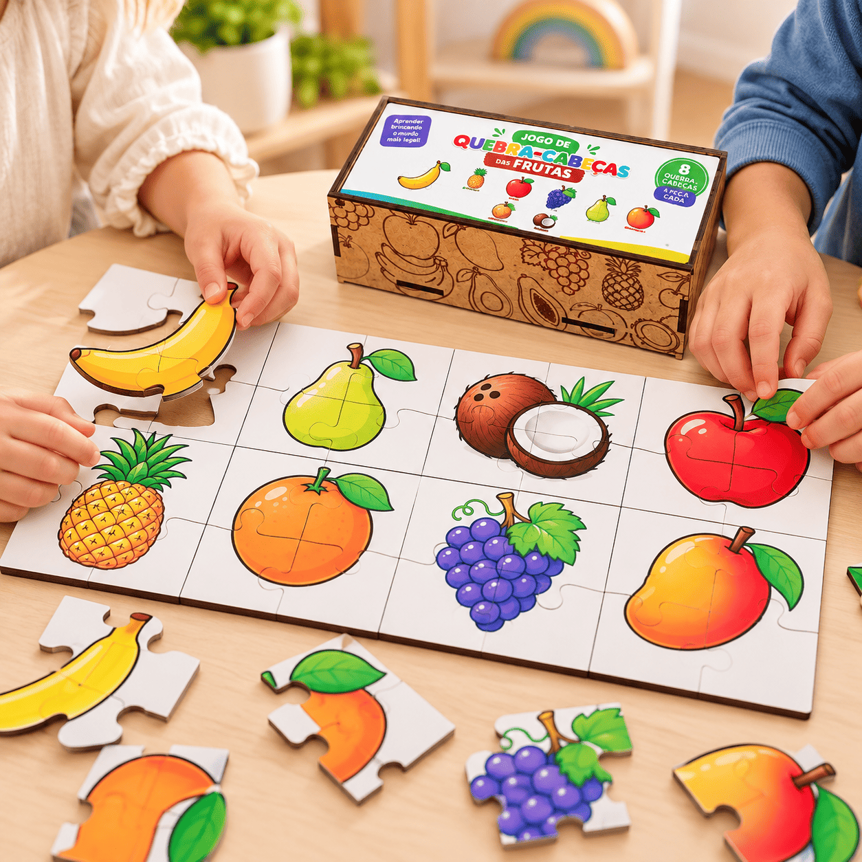 Quebra-Cabeças das Frutas Brinquedo Educativo com 8 Jogos e 32 Peças