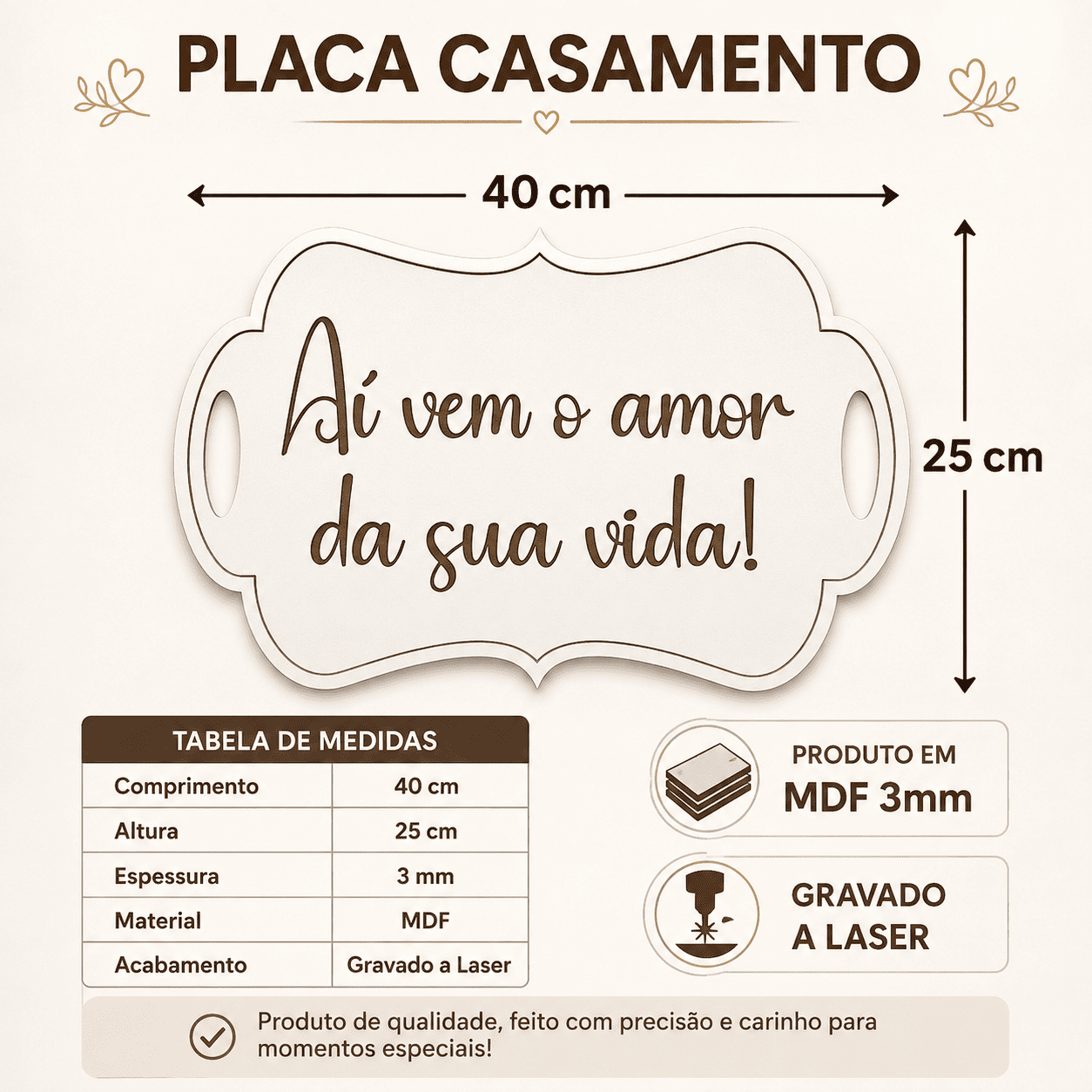 Placa Para Casamento Pajem Daminha Entrada Noiva E Noivo MDF Branco Luxo