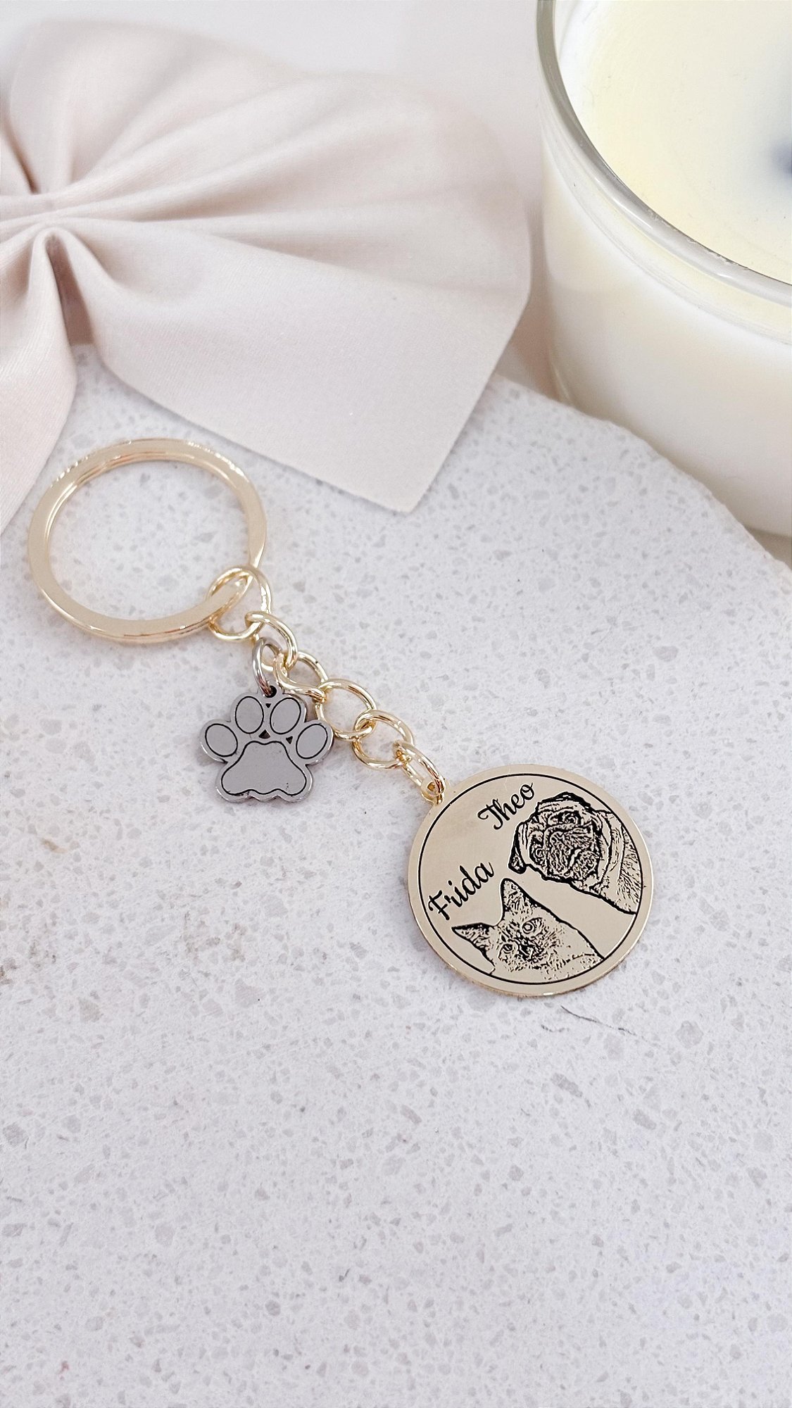 Chaveiro Personalizado com Desenho de Pet - Banho de Ouro 18k