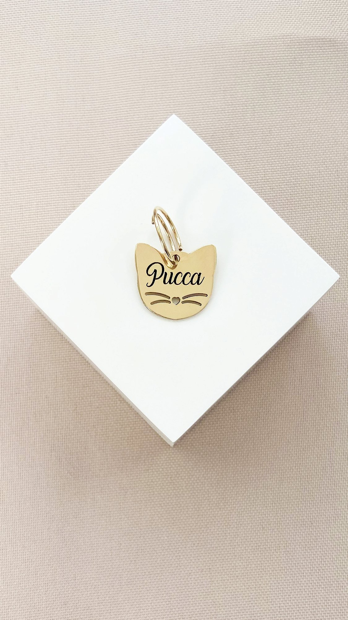Pingente Personalizado para Pets - Formato de Orelhas de Gato em Ouro 18k