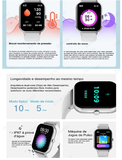 Relógio smartwatch prova d água【Zwear ZW01】Monitor Cardíaco Bluetooth com USB || Relógio inteligente Original