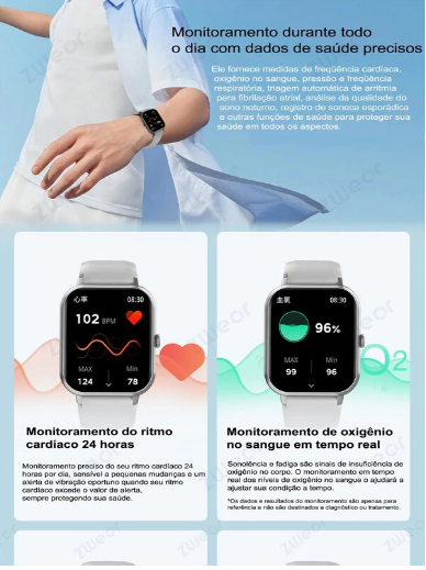 Relógio smartwatch prova d água【Zwear ZW01】Monitor Cardíaco Bluetooth com USB || Relógio inteligente Original
