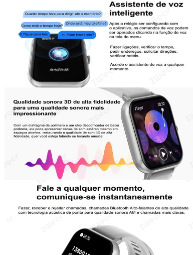 Relógio smartwatch prova d água【Zwear ZW01】Monitor Cardíaco Bluetooth com USB || Relógio inteligente Original