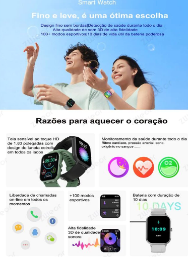 Relógio smartwatch prova d água【Zwear ZW01】Monitor Cardíaco Bluetooth com USB || Relógio inteligente Original