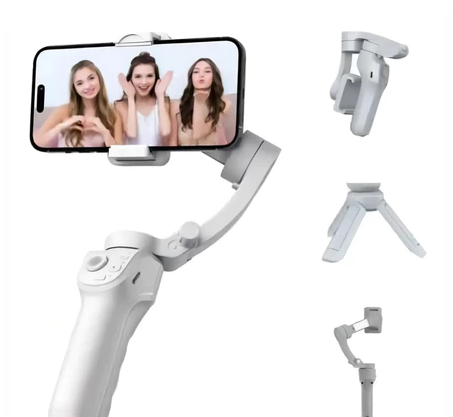Estabilizador Gimbal Peining M01 3 Eixos para Celular – Dobrável, Cinza, Bateria de Longa Duração 3600mAh