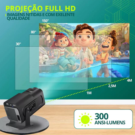Projetor Inteligente Hy320 Pró 5G Smart 4K Wifi 6 Bluetooth 5.0 Android 11 Lançamento 2026 - Bluetooth 5.0 1080 Full HD Suporte 12000 Lumens Para Celular LED Auto Correção Horizontal 180° Linha Premium