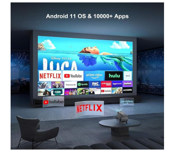 Projetor Inteligente Hy320 Pró 5G Smart 4K Wifi 6 Bluetooth 5.0 Android 11 Lançamento 2026 - Bluetooth 5.0 1080 Full HD Suporte 12000 Lumens Para Celular LED Auto Correção Horizontal 180° Linha Premium