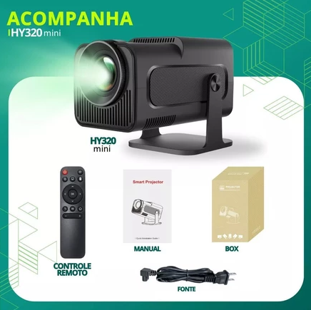 Projetor Inteligente Hy320 Pró 5G Smart 4K Wifi 6 Bluetooth 5.0 Android 11 Lançamento 2026 - Bluetooth 5.0 1080 Full HD Suporte 12000 Lumens Para Celular LED Auto Correção Horizontal 180° Linha Premium