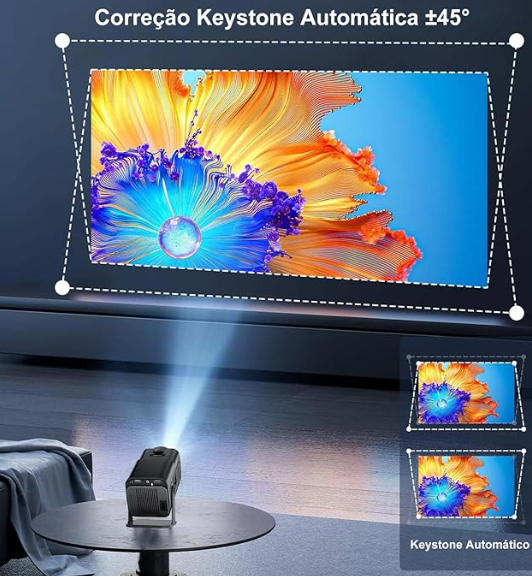 Mini Projetor Hy320 4k Portátil Wi-fi Bluetooth Espelhamento - FHD 1080P Suporte 12,000 LUX, Android 11 6 BT 5.2, Rotativo 180°, Auto Correção Trapezoide, Portatil para Celular/TV Stick/PC (BR Plug)