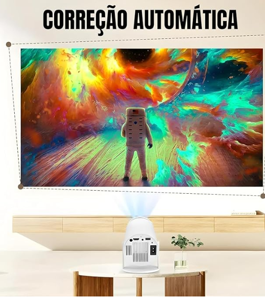 Hy300 Mini Projetor Suporta 4k Portátil Branco 127/220v Portátil 5G Wi-Fi 6 Bluetooth 5.0 Android 11 / 1080P Full HD 8000 Lumens LED Auto Correção Trapezoidal Horizontal Rotação 180° Ideal para Projeções Cinemáticas