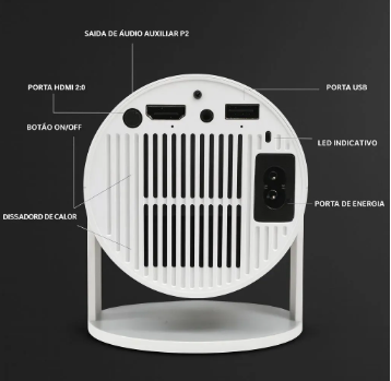 Hy300 Mini Projetor Suporta 4k Portátil Branco 127/220v Portátil 5G Wi-Fi 6 Bluetooth 5.0 Android 11 / 1080P Full HD 8000 Lumens LED Auto Correção Trapezoidal Horizontal Rotação 180° Ideal para Projeções Cinemáticas