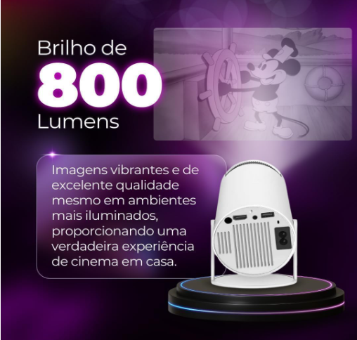 Hy300 Mini Projetor Suporta 4k Portátil Branco 127/220v Portátil 5G Wi-Fi 6 Bluetooth 5.0 Android 11 / 1080P Full HD 8000 Lumens LED Auto Correção Trapezoidal Horizontal Rotação 180° Ideal para Projeções Cinemáticas