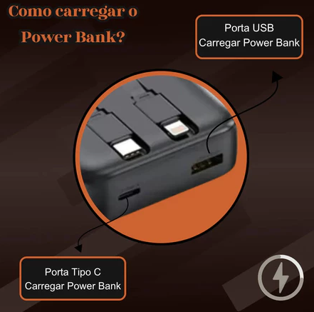Carregador Portátil Power Bank 10.000mAh Peining Wup-930 USB e USB-C Carregamento Rápido