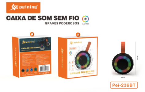 Caixa de Som Bluetooth PEI-237BT 5W / IPX6 (resistência a respingos e jatos de água)