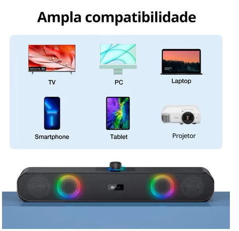 Caixa de Som Soundbar Bluetooth Multimídia Amplificada com LED RGB
