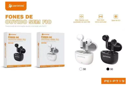 Fone de Ouvido Sem Fio Bluetooth Premium TWS Touch Microfone Assistente de Voz peining P-719