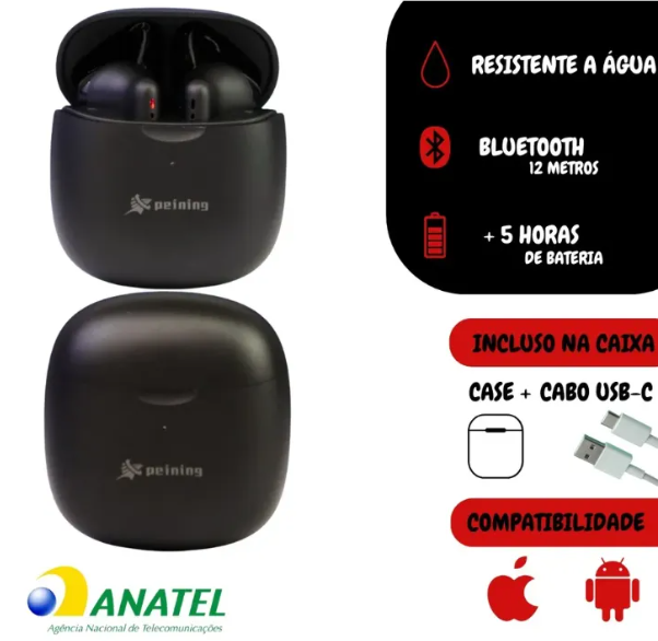 Fone de Ouvido Sem Fio Bluetooth Premium TWS Touch Microfone Assistente de Voz peining P-719