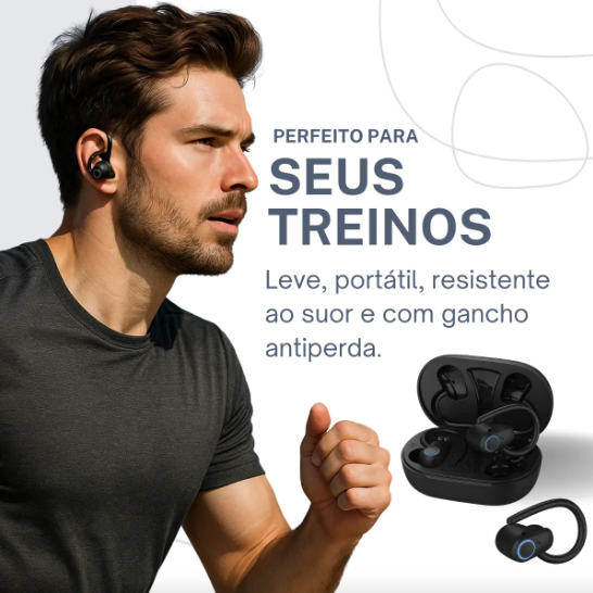 Fone Sem Fio Esportivo Bluetooth 5.3 P9003 C/ Gancho TWS PEI-P9003