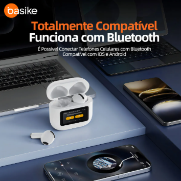 Fone De Ouvido Bluetooth Pro Sem Fio Tws Visor Tela Touch Cancelamento De Ruído Ios Compativel Com Android Apple Xiomi Samsung Academia Corrida Trabalho Escola Branco