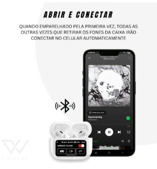 Fone De Ouvido Bluetooth Pro Sem Fio Tws Visor Tela Touch Cancelamento De Ruído Ios Compativel Com Android Apple Xiomi Samsung Academia Corrida Trabalho Escola Branco