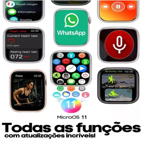 Smart Watch W11 Pro Serie 11 Relogio Original Microwear 47mm Gps Nfc Monitoramento Atividade Fisicas1 Whatsapp 1gb Gps Nf