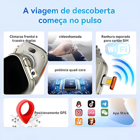 Smartwatch Ultra 3 AI Resistente à água com Chip 5G+ 49mm 16GB e 2 de RAM GPS Esportes Câmera 4 Pulseiras, Película