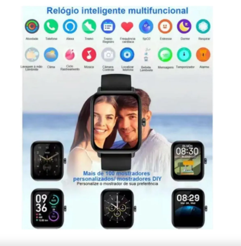 Smartwatch HW Mini 2 Com 7 Pulseiras 41mm Lançamento 206 Chat GPT GPS Compatível IOS e Android Feminino Masculino