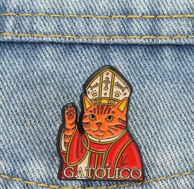 GATÓLICO GATO CATÓLICO BISPO ANIMAIS FOFOS E ARTE RELIGIOSA ACESSÓRIO BROCHE PIN