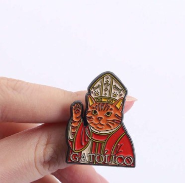GATÓLICO GATO CATÓLICO BISPO ANIMAIS FOFOS E ARTE RELIGIOSA ACESSÓRIO BROCHE PIN