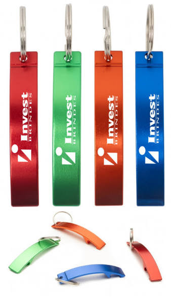 Kit chaveiros metal abridor curvo personalizados (100 peças).