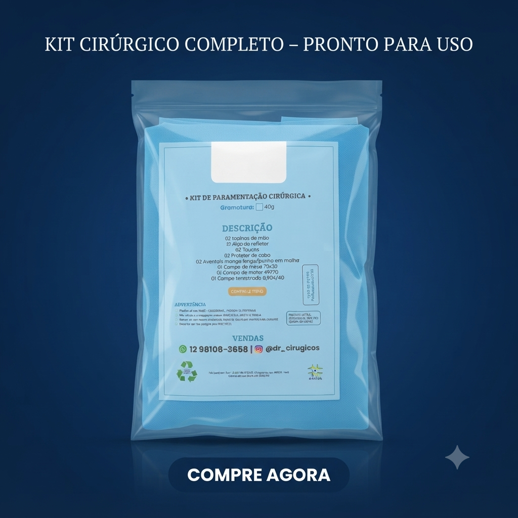 Kit Cirúrgico Estéril Gramatura 40/ Punho em Malha/cor: azul céu – Registro Anvisa|Envio Imediato