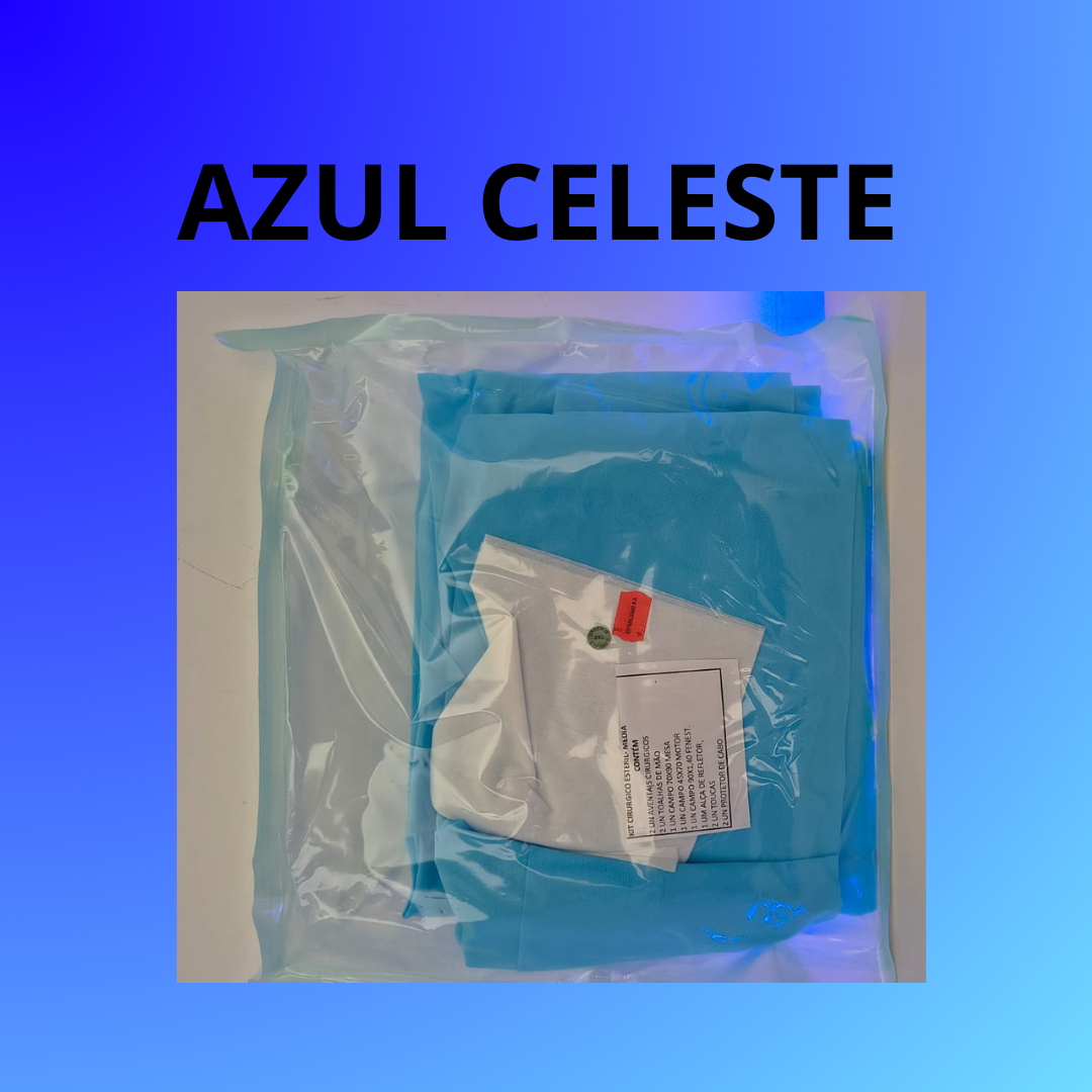 Kit Cirúrgico Estéril Gramatura 40/ Punho em Malha/cor: azul céu – Registro Anvisa|Envio Imediato