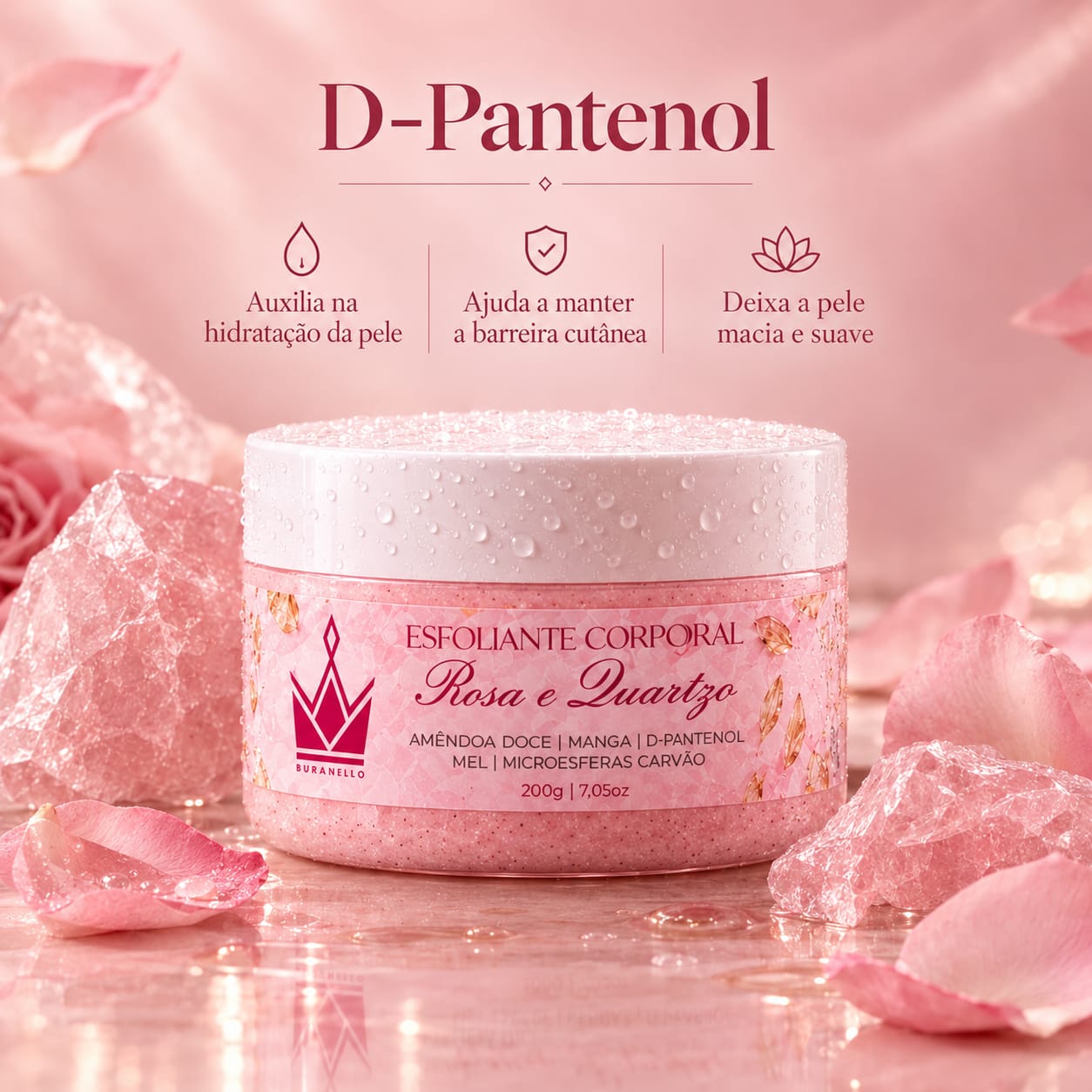 Esfoliante Corporal Rosa e Quartzo Buranello