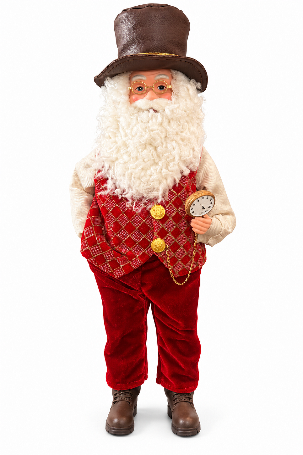 Papai Noel em Pé Retro Cartola com Relogio 47cm Bota