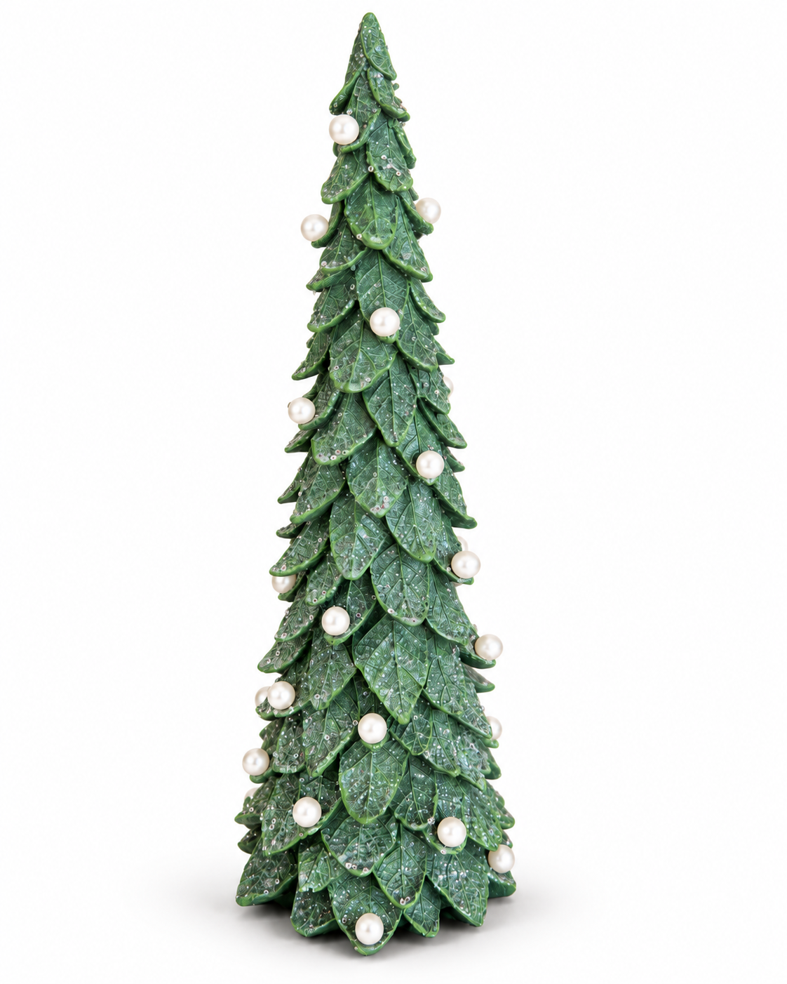 Árvore Resina Verde Brilho Perolas Luxo Natal 45,5cm