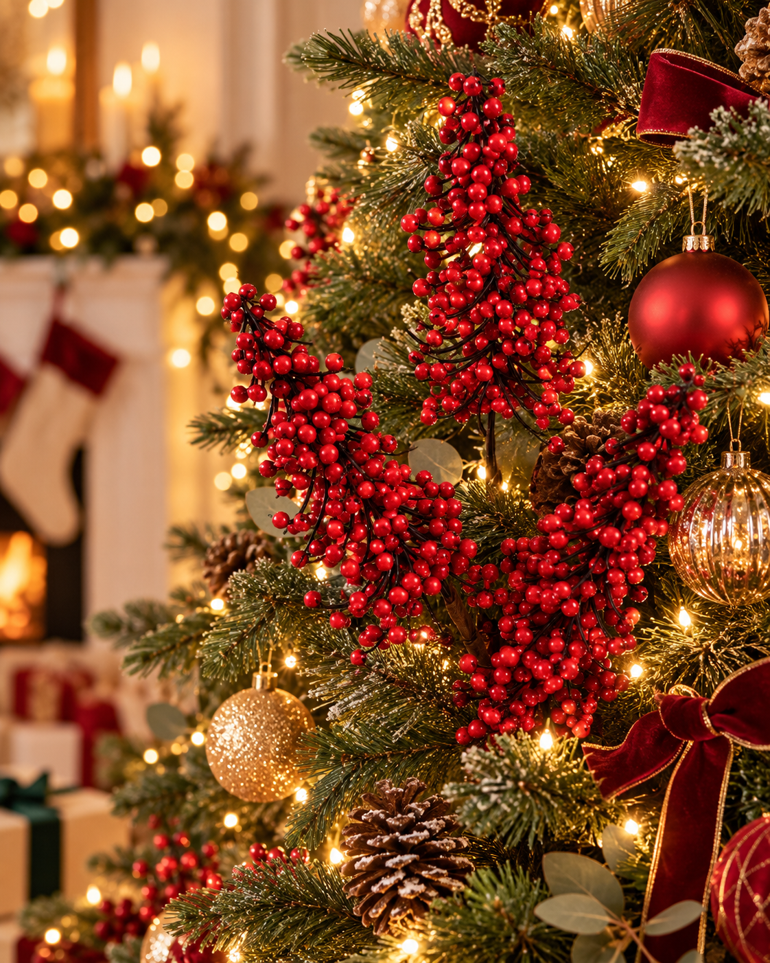 Galho Berry Azevinho Enfeite Natal Decoração Vermelho 55cm