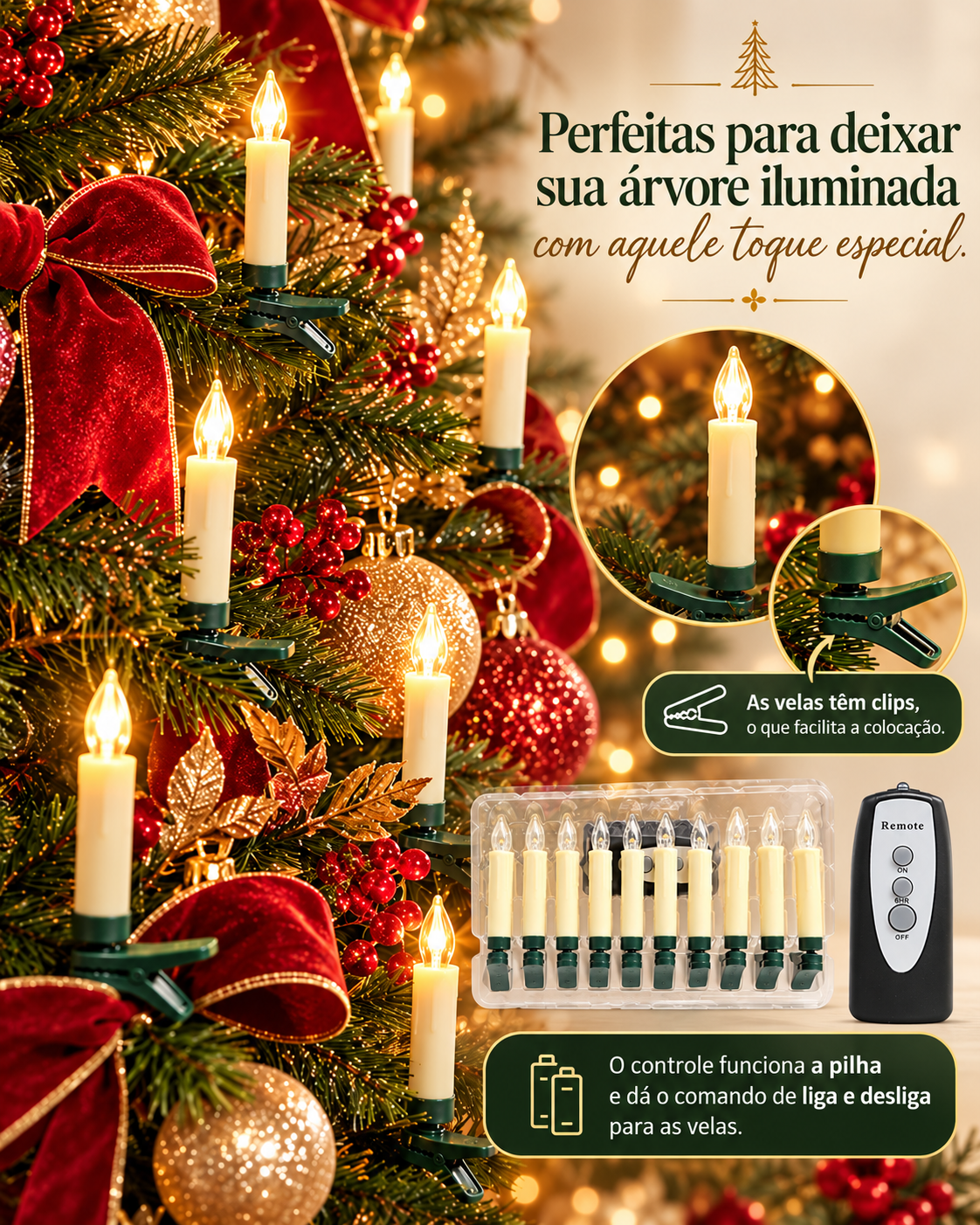 Jogo 10 Velas Eletrônica C Controle Remoto Decoração Natal
