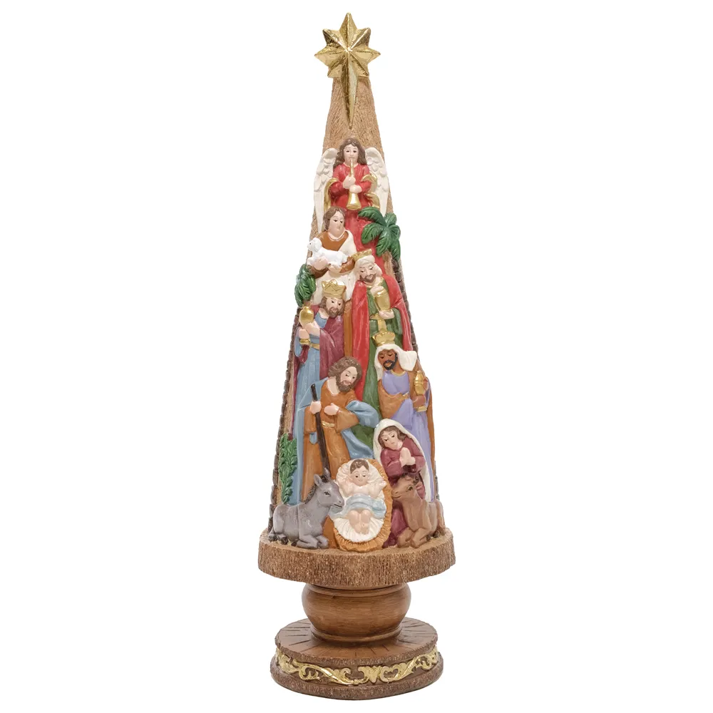 Árvore Pinheiro Presépio Resina Colorido 32cm Decor Natal