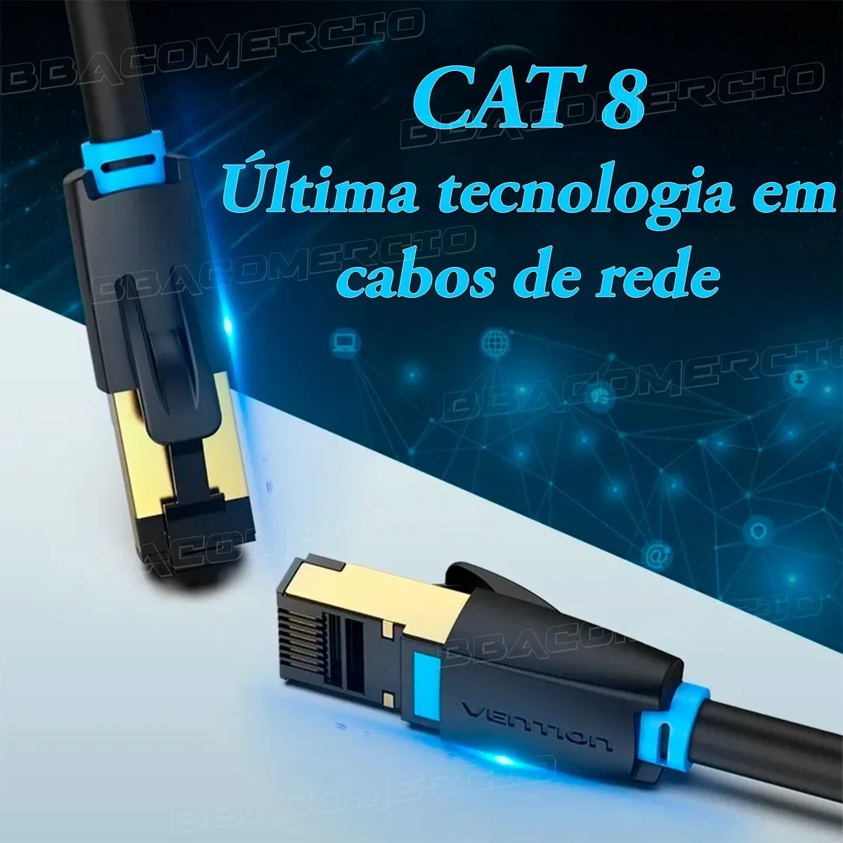 Cabo Vention Rede Rj45 Cat8 40gbps 2000mhz 2m 2 Metros Ikabh