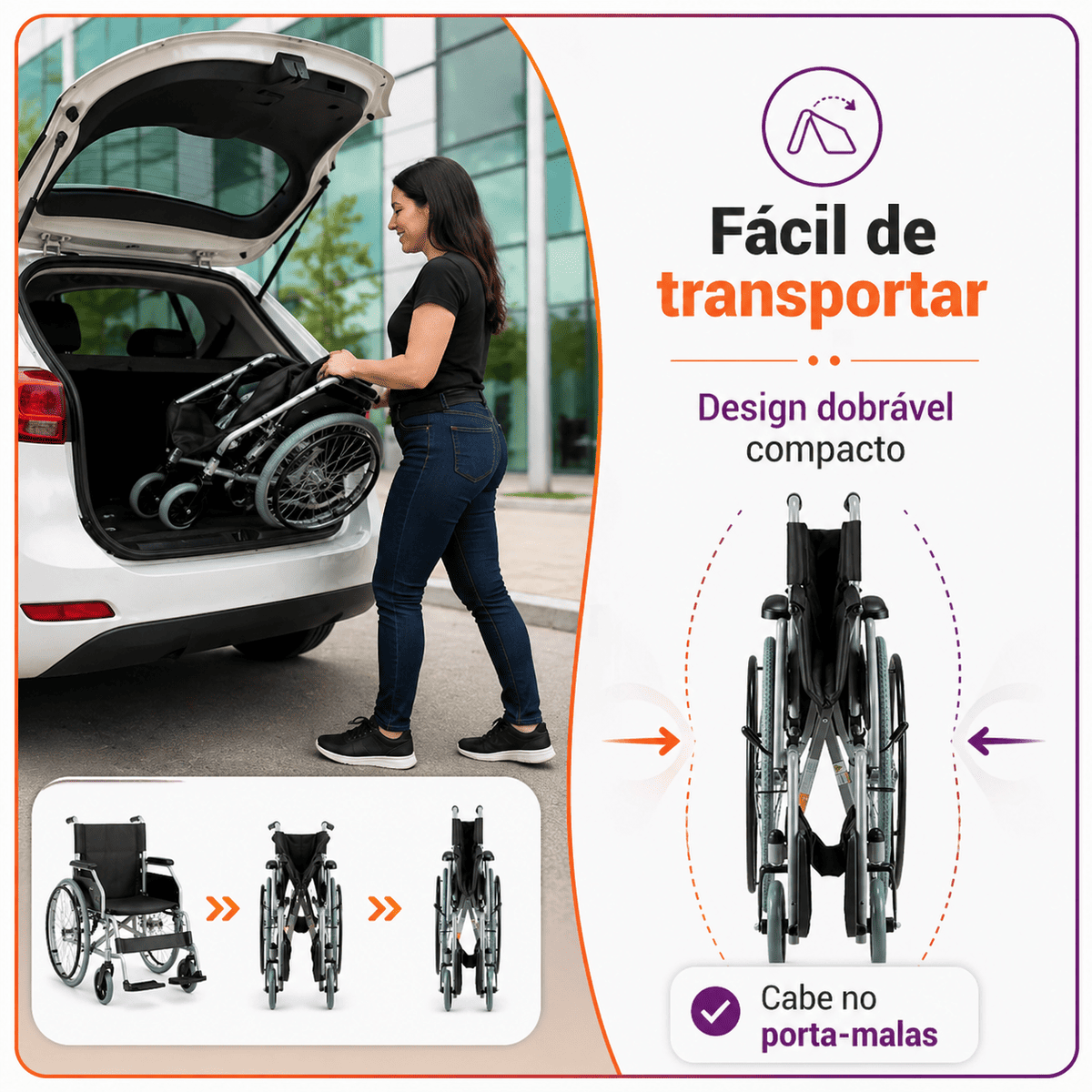 Cadeira de Rodas Modelo D100 Dobrável Resistente Até 120kg - Dellamed