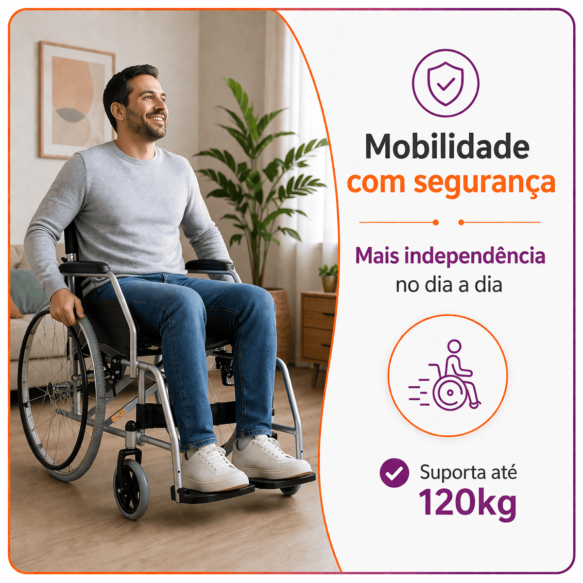 Cadeira de Rodas Modelo D100 Dobrável Resistente Até 120kg - Dellamed