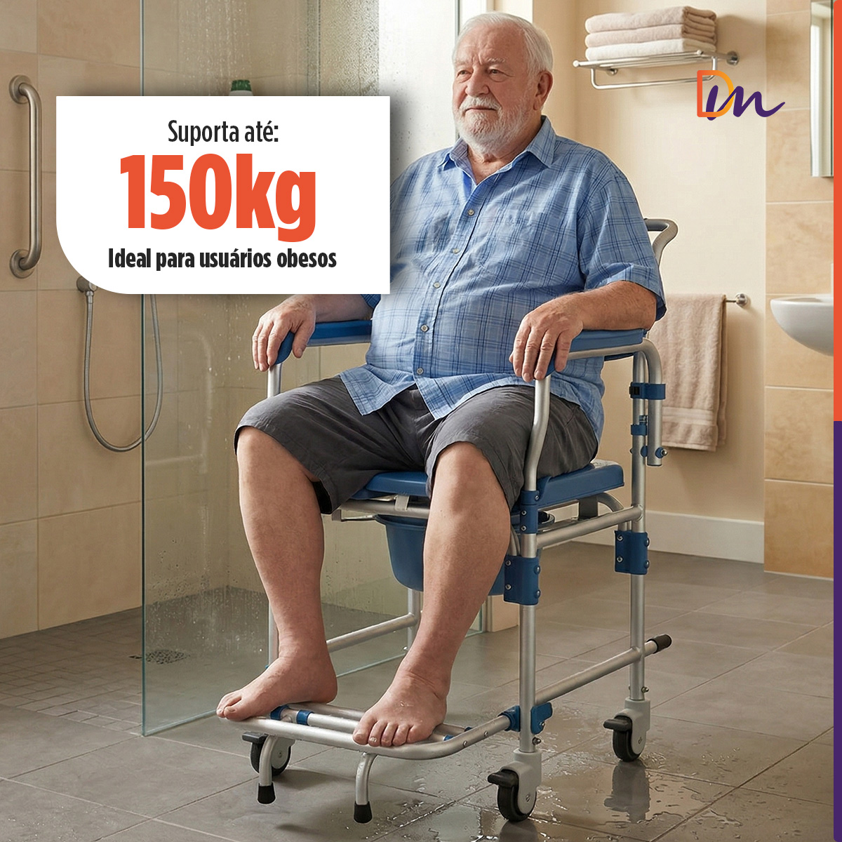 Cadeira Para Banho D60 Em Alumínio Até 150 Kg - Dellamed