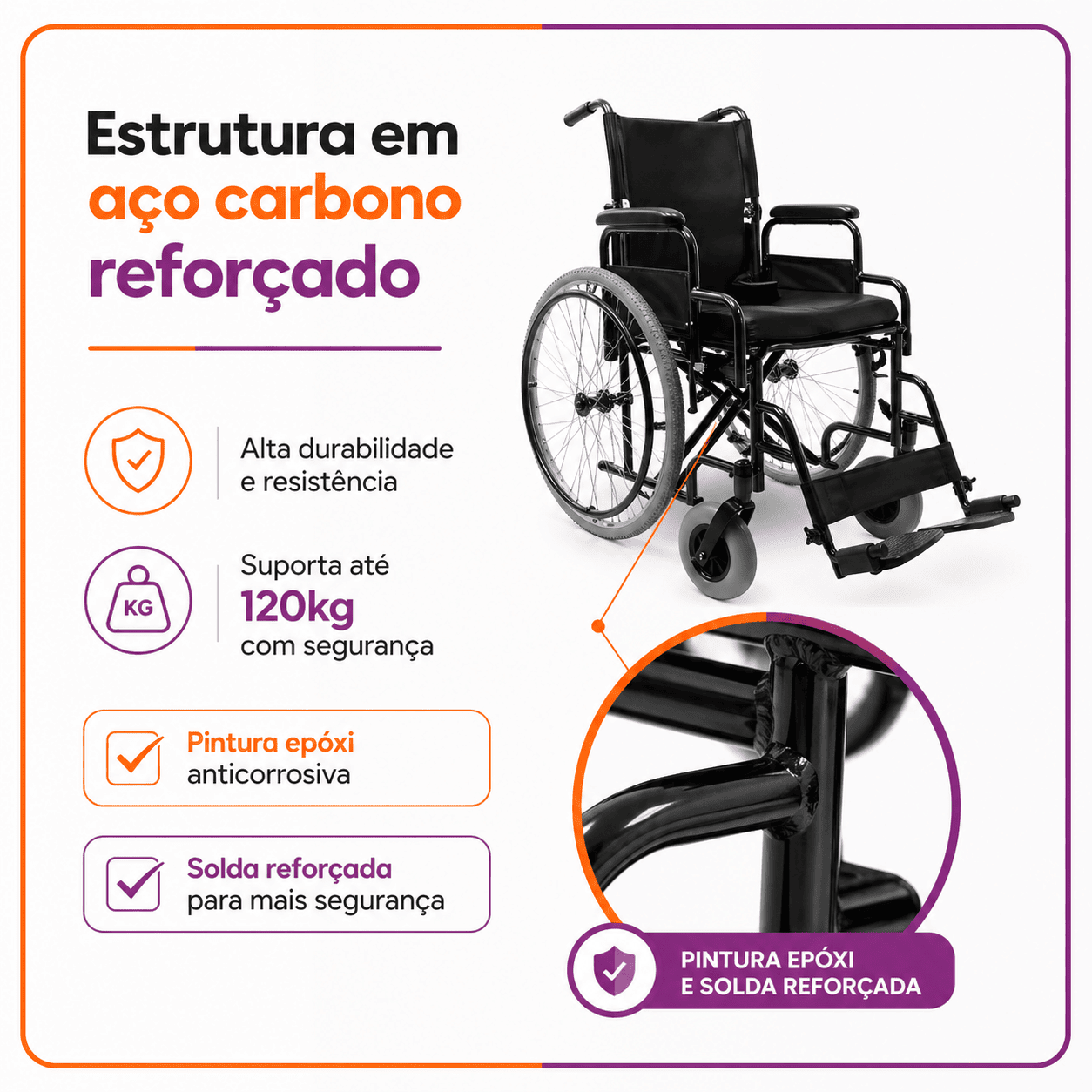 Cadeira De Rodas Modelo D400 Dobrável Até 120 Kg - Dellamed