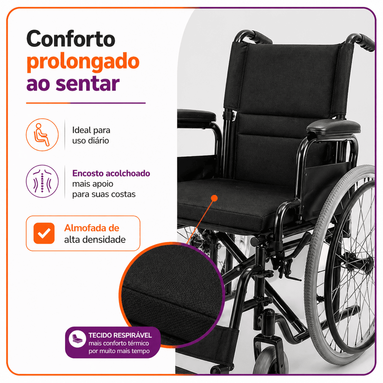 Cadeira De Rodas Modelo D400 Dobrável Até 120 Kg - Dellamed